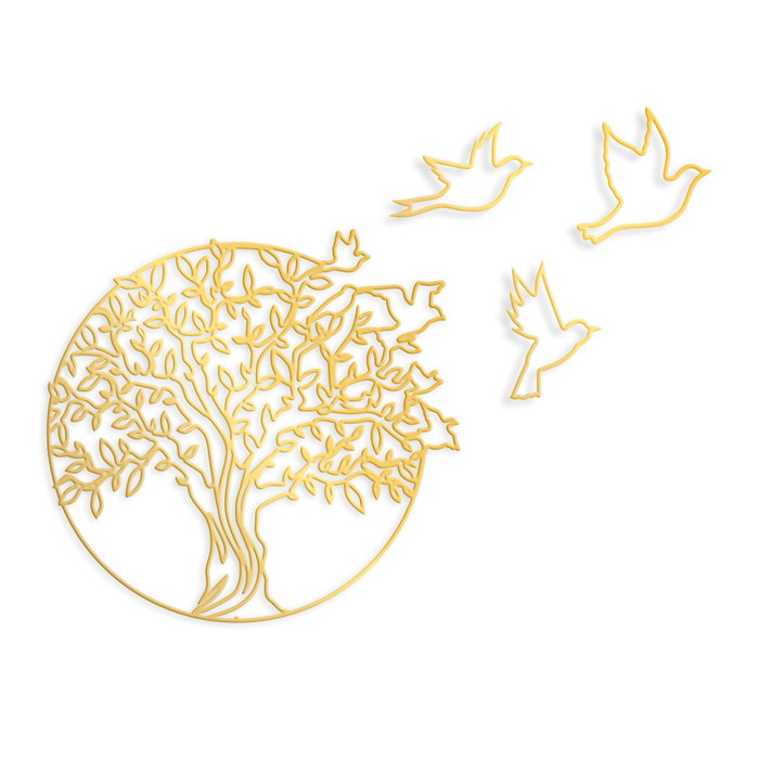 Wallity Tree And Birds 4 Escultura de pared dorada